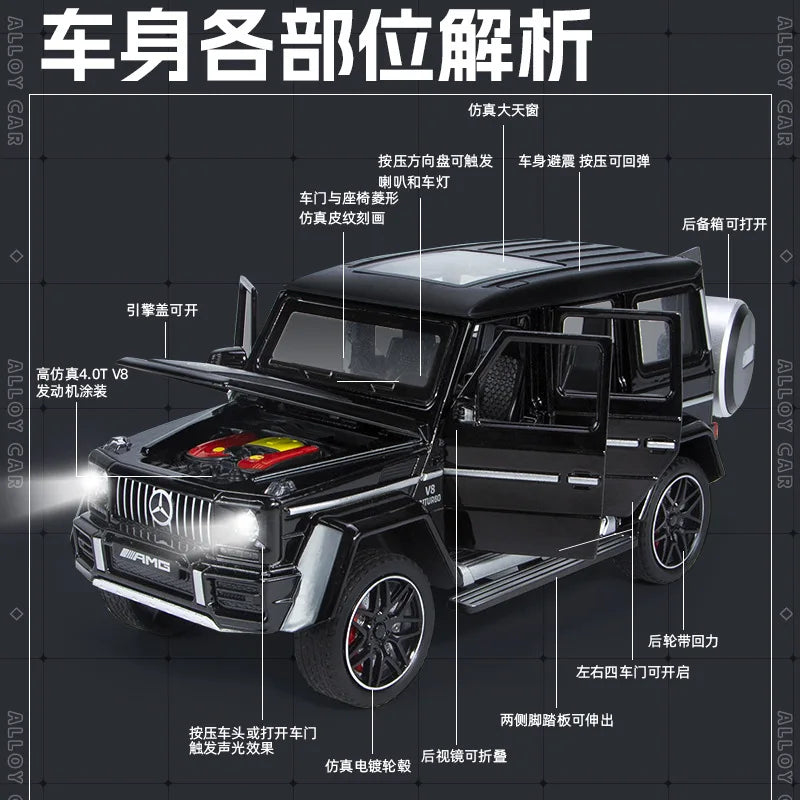 New 1:24 Benzs G63 SUV Alloy Car Diecasts & Toy Vehicles Metal Toy Car Model Sound and light Collection Kids Toy