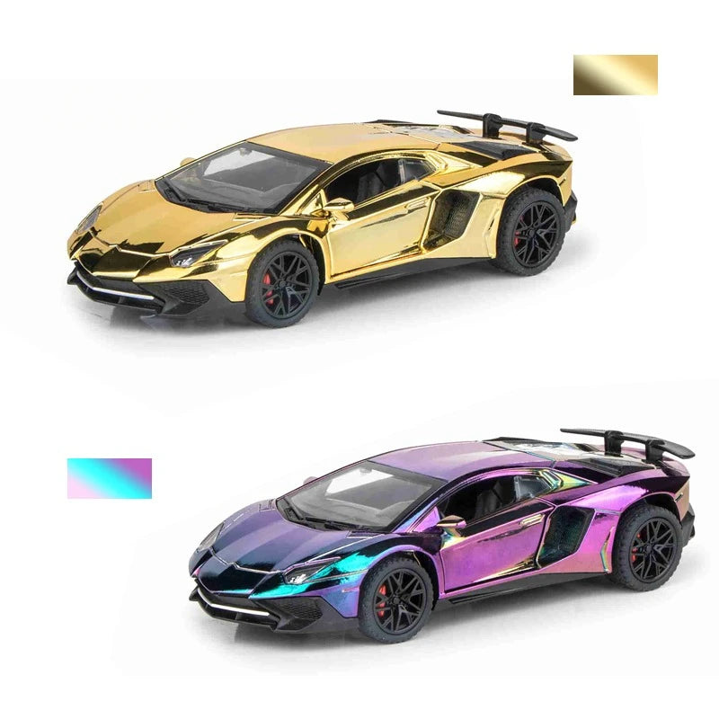 1:32 Electroplated Lamborghini SVJ LP750 Super Car Model with Sound Light Children Boy Diecast Toy Vehicle Miniature Voiture