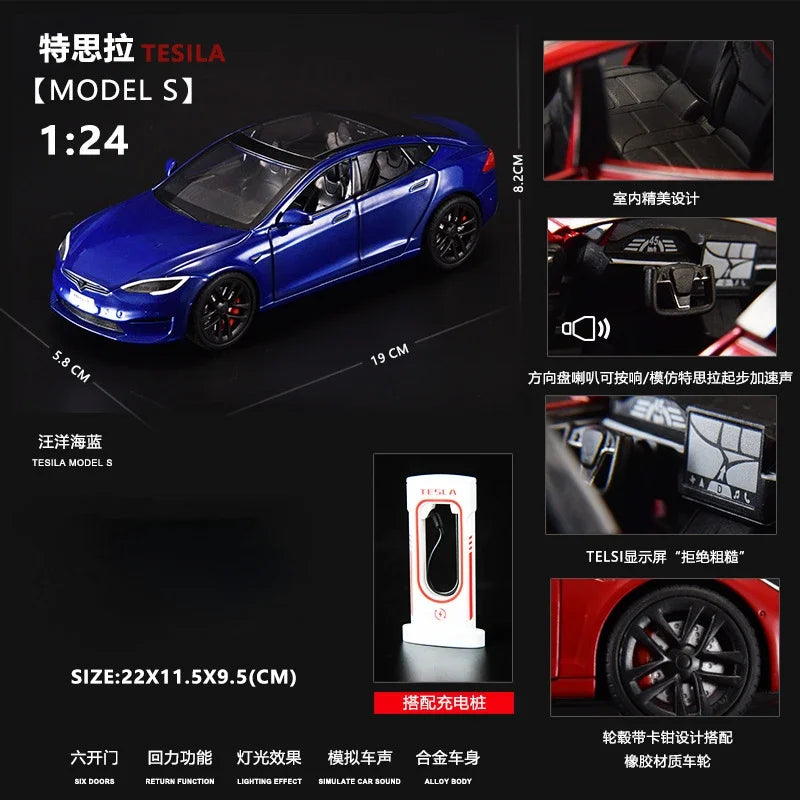 1:24 Tesla Model S Miniatures Simulation Alloy Metal Diecast Model Car Sound & Light car Toys for Kids Gifts for Boyfriend C270