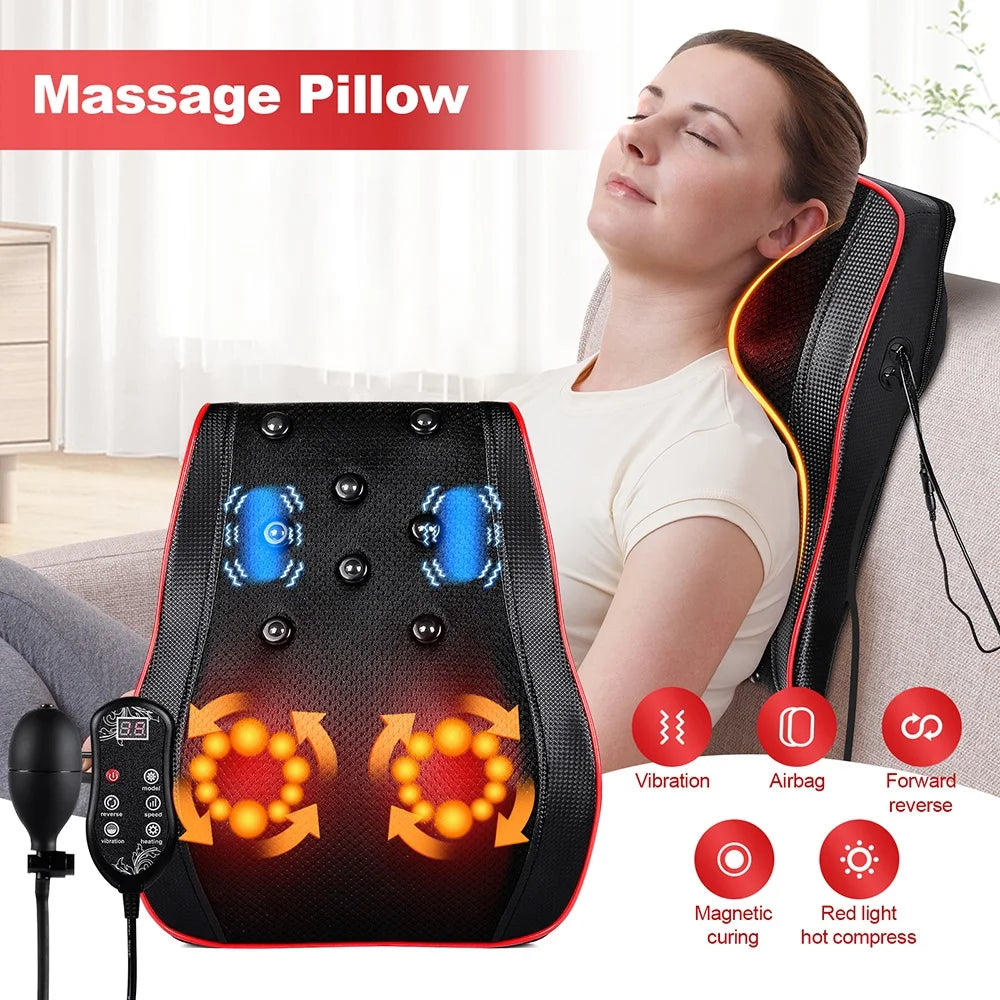 Back And Neck Cervical Massage Pillow Airbag Waist Kneading Massage Cushion Lumbar Chair Massager Car Back Pillow masajeador