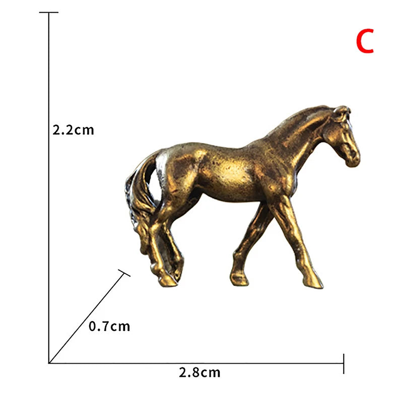 Antique Brass Solid Long Tail Horse Figurine Miniature Feng Shui Ornament Copper Zodiac Animal Mini Desktop Decoration Craft New