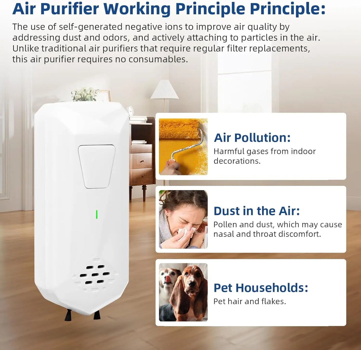 Air Ionizers for Home Negative Ion Generator Quiet Air Freshener for Bedroom Office Kitchen Plug in Mini Air Cleaner