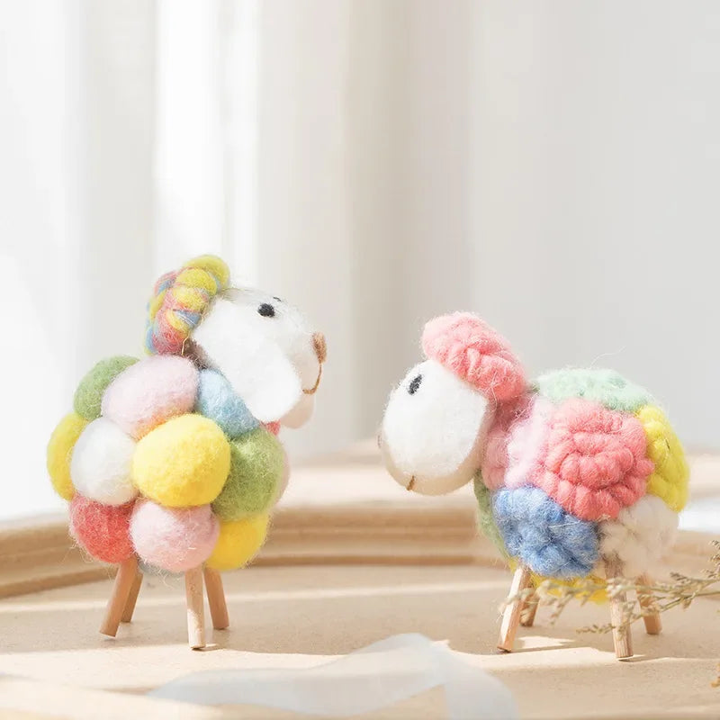 Handmade wool felt filled sheep small ornaments creative ins bedroom desktop home furnishings statue miniature crafts pendant