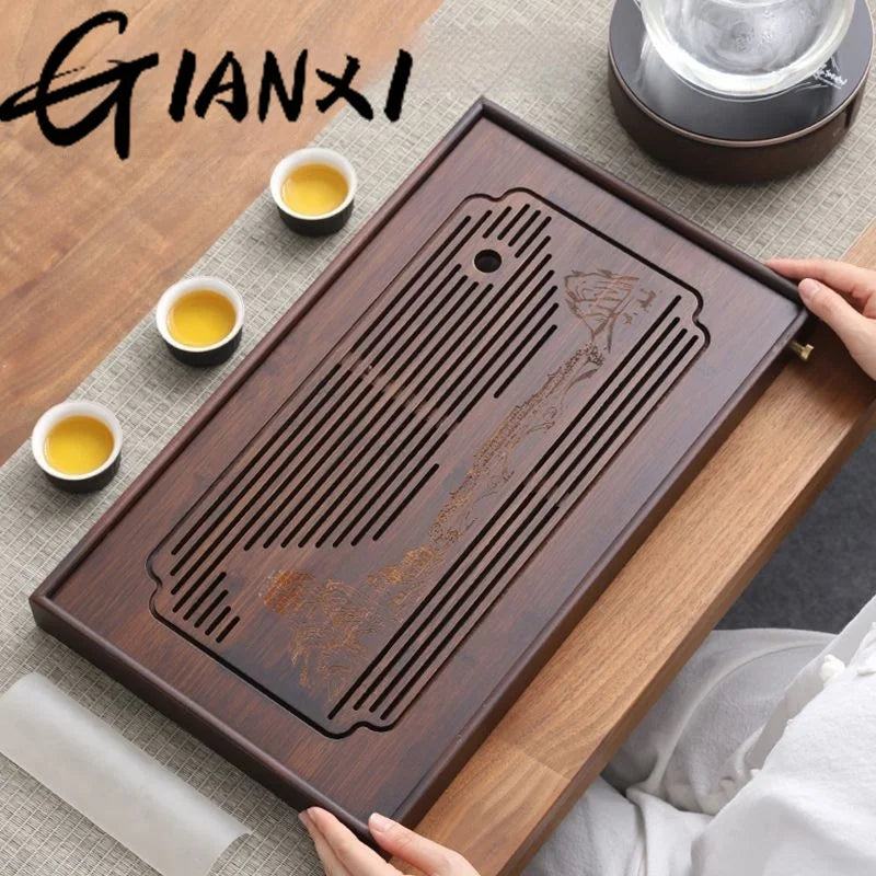 GIANXI Jiangshan Tea Tray Household Small Drain Tea Table Bamboo Tea Tray Kung Fu Tea Set Accessories Tea Sea Dry Brewing Table