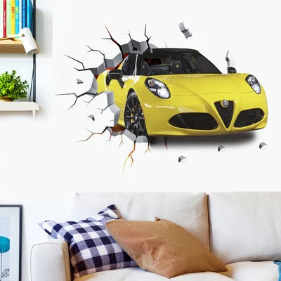 3D Urban High end Sports Car Cool Motorcycle Car Wall Sticker Boys' Room Car Art Poster Wallpaper Boys' Dream Gift Decoration