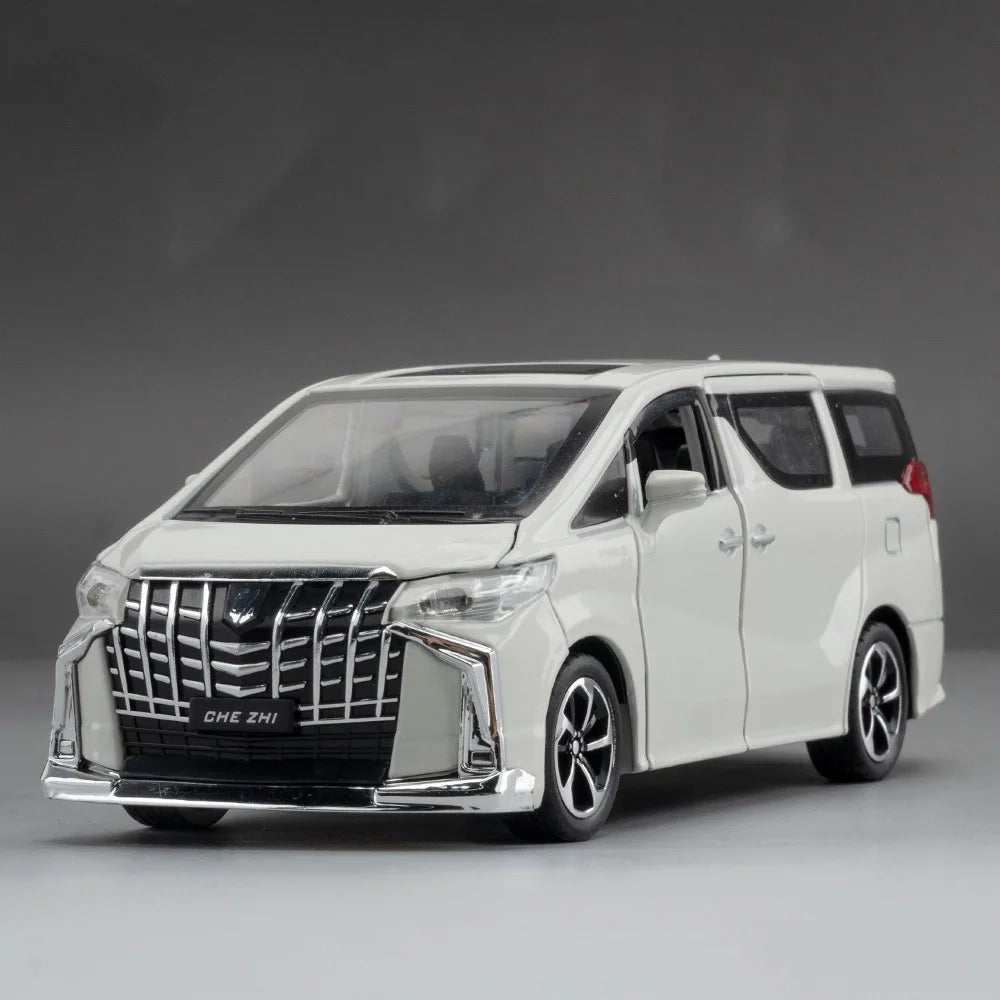 1:32 Scale Alphard Model Car Toys Alloy Diecast MPV Sound Light Doors Opened Pull Back Rubber Tires Vehicle Models for Kids Gift