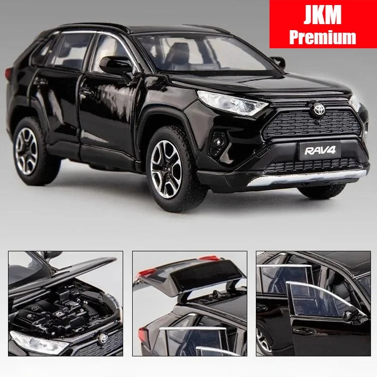 1/32 Toyota RAV4 SUV Off-Road Toy Car, JKM Diecast Metal Model Sound & Light Doors Openable Educational Collection Gift For Boy