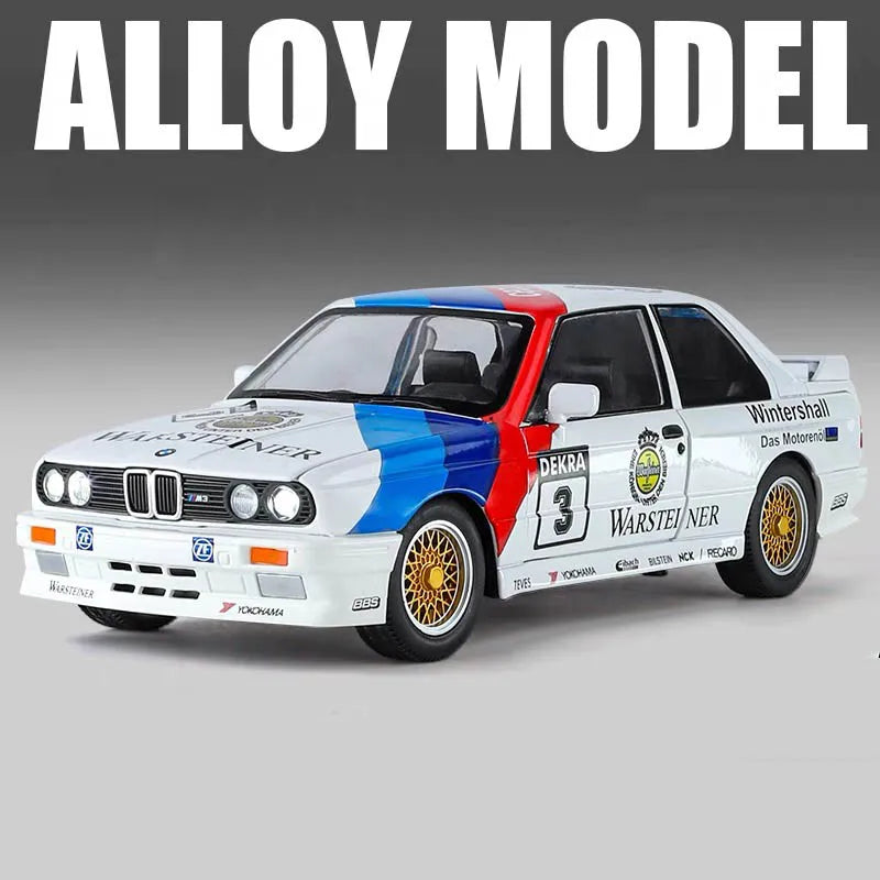 1:24 BMW M3 E30 1988 Supercar Alloy Car Model Sound and Light Pull Back Children's Toy Collectibles Birthday gift