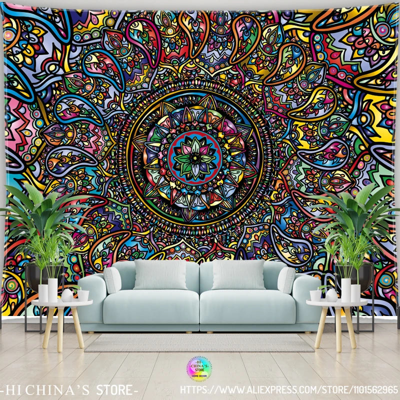 Mandala Tapestry Wall Hanging Boho Wall Cloth Room Decor Aesthetic Psychedelic Hippie Sun Moon Tapestry Bedroom Home Decoration