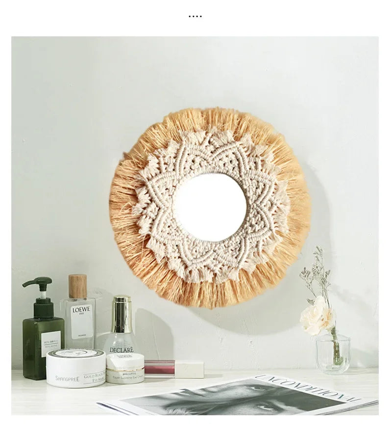 Bohemian Home Decoration Straw Hand-woven Mirror Wall Decoration Hotel Home Party Decoration Mirrors for Bedroom