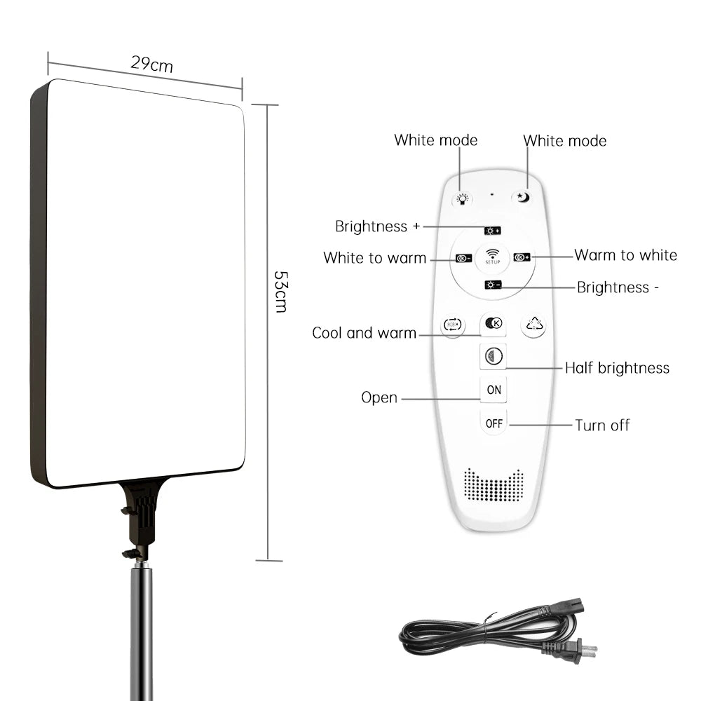 24'' LED Video Light 90W Photography Selfie Dimmable Panel Lighting Photo Studio Live Stream Fill LampTripod Stand