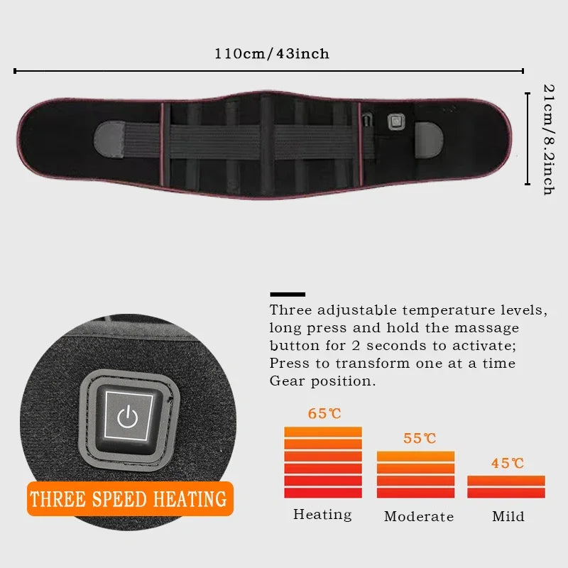 Electric Heating Belt With Adjustable Temperature Vibration Massage Waist Warmth and Hot Compress Belt Lumbar support pillow