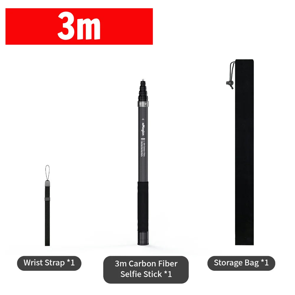 aMagisn 3M Invisible Selfie Stick , Carbon Fiber Extended Monopod 118" Long Pole for Gopro Max Insta360 X2 X3 X4 Accessories