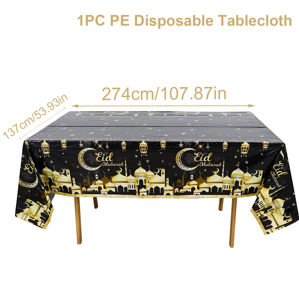 Eid Mubarak Star Moon Tablecloth Ramadan Kareem Decor for Home 2025 Islamic Muslim Party Eid Al Adha Supplies Castle Table Cover