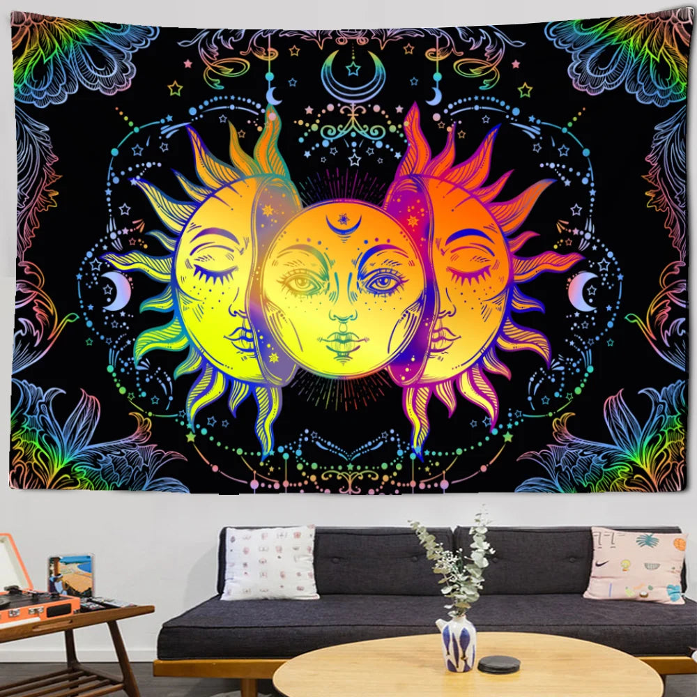 Mandala Tapestry White Black Sun And Moon Tapestry Wall Hanging Tarot Hippie Wall Rugs Dorm Decor Blanket