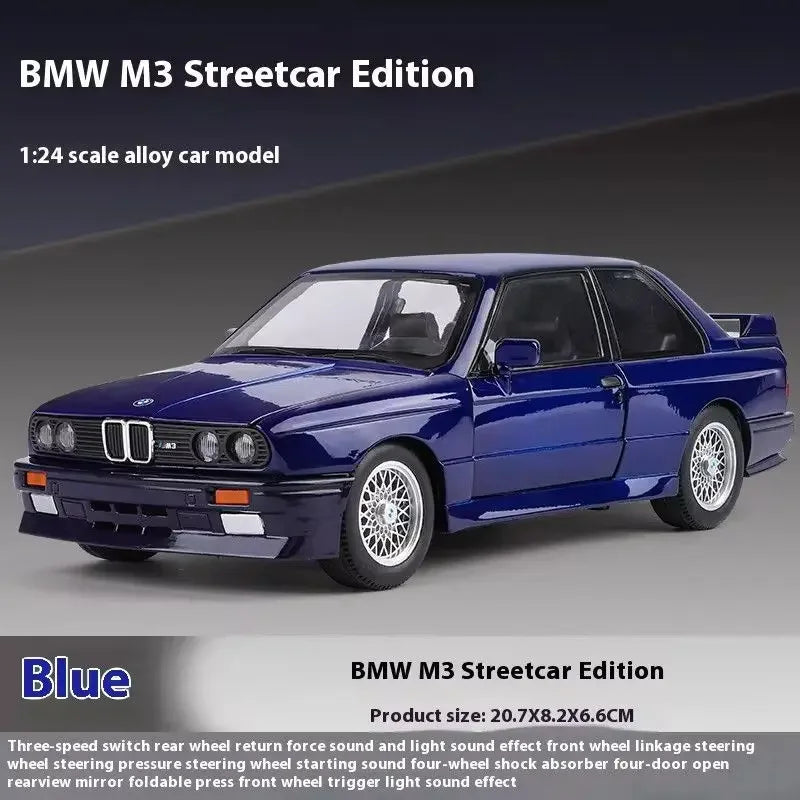 1:24 1988 BMW M3 E30 Alloy Sports Car Model Diecasts Metal Classic Car Vehicles Model Simulation Sound and Light Kids Toys Gifts