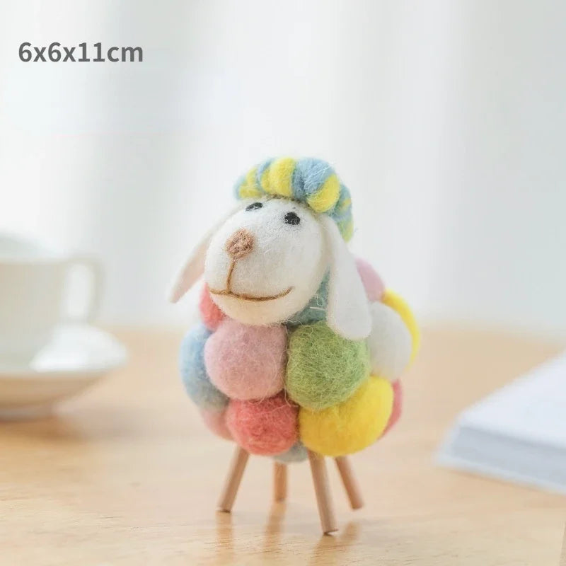 Handmade wool felt filled sheep small ornaments creative ins bedroom desktop home furnishings statue miniature crafts pendant