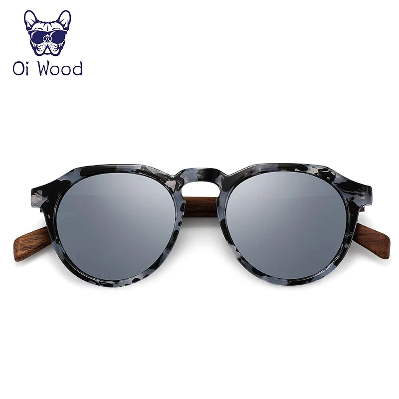 Oi Wood Sunglasses Women Men's Sun Glasses  Walnut Wood Round Eyeglasses Red LensTortoise Shell Frames