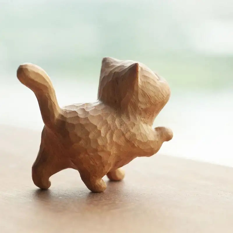 1PC Wooden Cat Ornament Mini Statues Desk Miniatures Micro-landscape Decorations Cute Cats Craft Gift