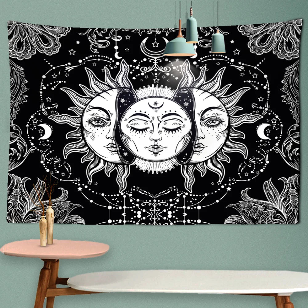 Mandala Tapestry White Black Sun And Moon Tapestry Wall Hanging Tarot Hippie Wall Rugs Dorm Decor Blanket