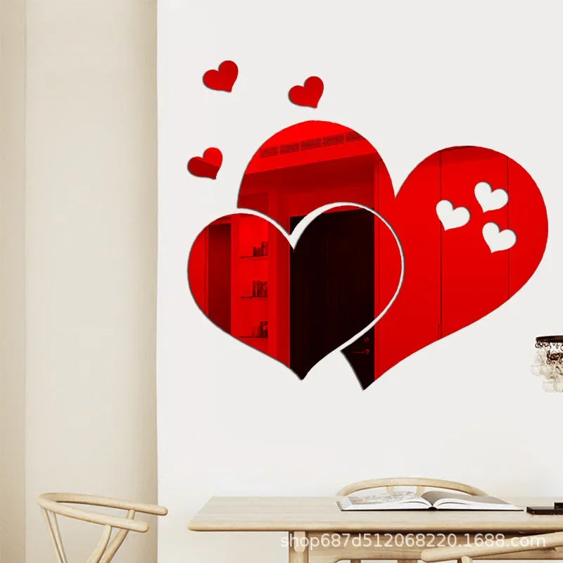 Acrylic Wall Stickers Europe Style Hearts Fashion DIY Decals Self-adhesive LOVE Wedding Background Decoration Mirror Ornament