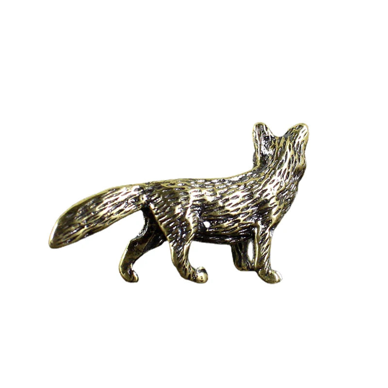 Solid Brass Fox Figurines Miniatures Desk Ornaments Art Crafts Retro Small Animal Statue Home Desk Decoration Fox Brass Ornament