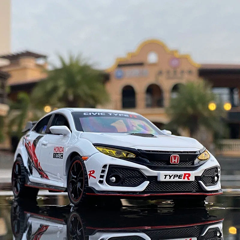 1:32 HONDA CIVIC TYPE-R Alloy Car Model Diecasts & Toy Vehicles Metal Sports Car Model Sound and Light Collection Childrens Gift