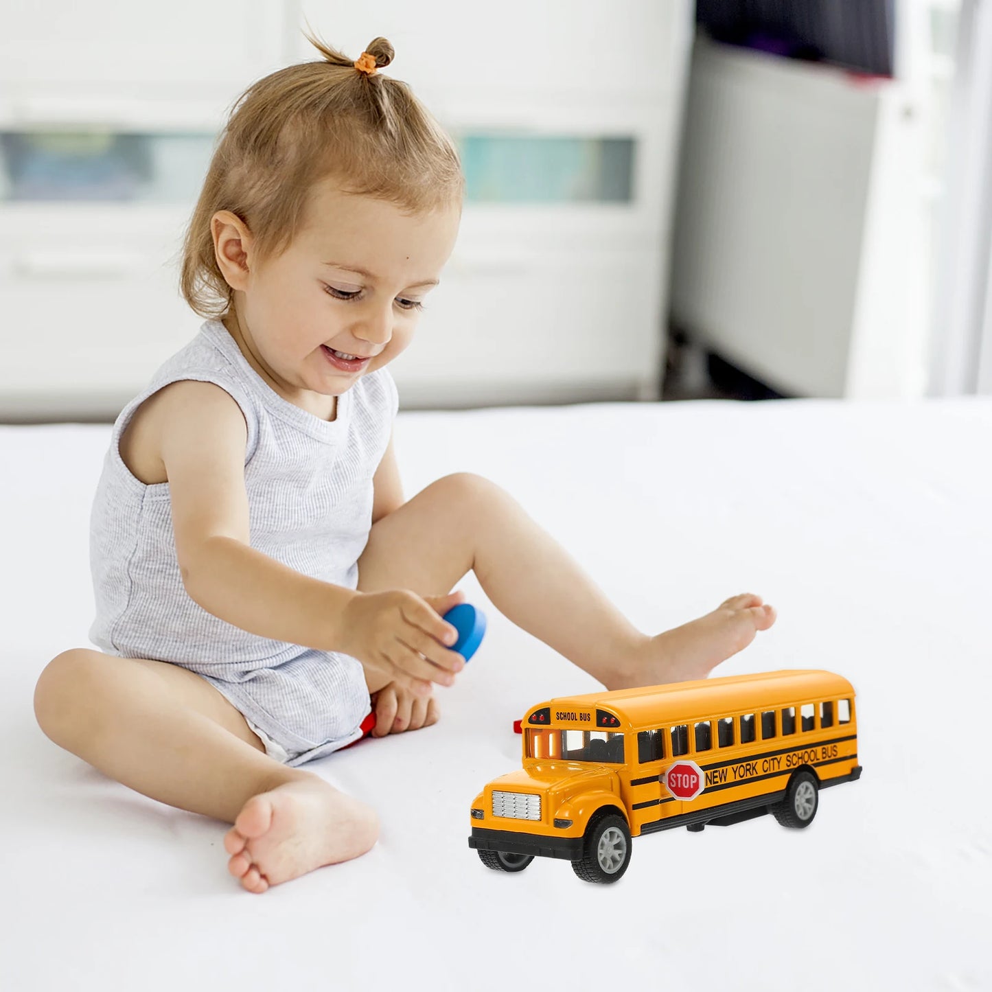 Boys Toys School Bus Model Push and Go for Toddlers Yellow Friction Powered Car Campus Child Bus Model Toddler Pull Back Car