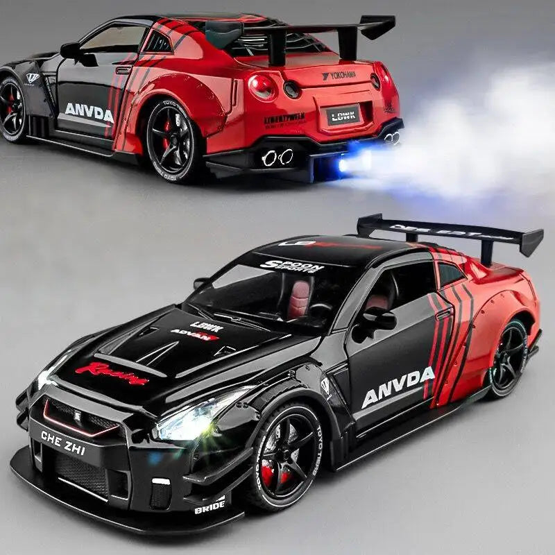 1/24 Nissan GTR GT-R R35 Alloy Sports Car Model Diecast Metal Racing Vehicles Car Model Sound and Light With Spray Kids Toy Gift