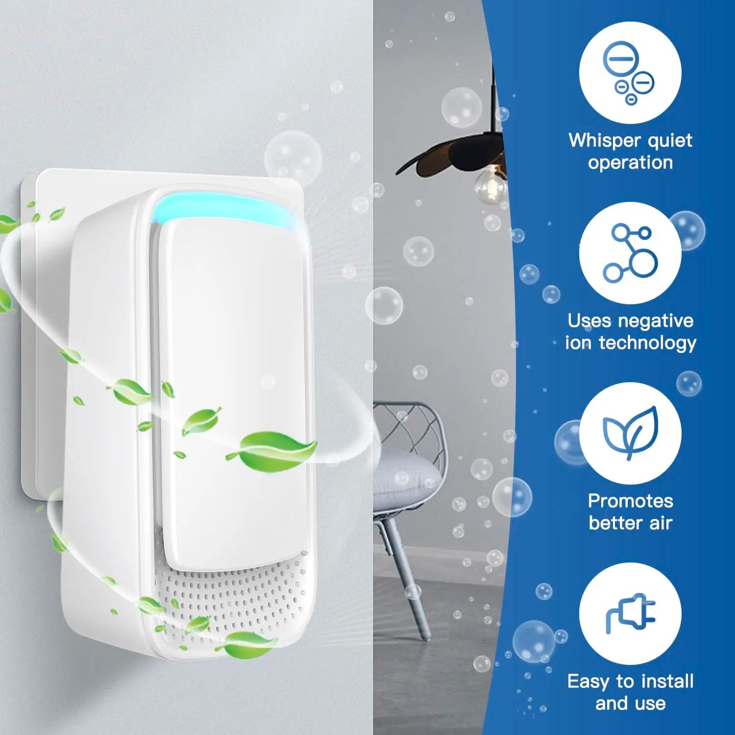 Plug In Air Purifier Ionizer Air Purifier Negative Ion Technology for Home Quiet Operation for Bedroom Pet Mini Air Clean