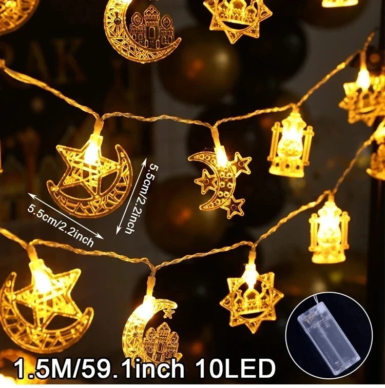 Eid Mubarak Moon Star Led String Lights Ramadan Decoraion for Home 2025 Ramadan Kareem Muslim Islam Al Adha Party Supplies