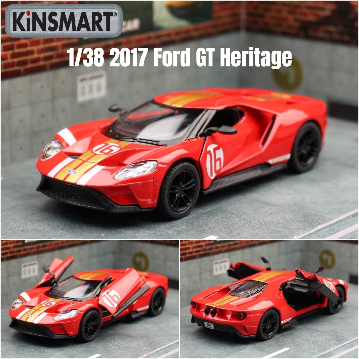 KiNSMART Toy Car Model 1/32 1966 Ford GT40 MKII Racing Rally Alloy Diecast Miniature Vehicle Collection Gift For Children Boy