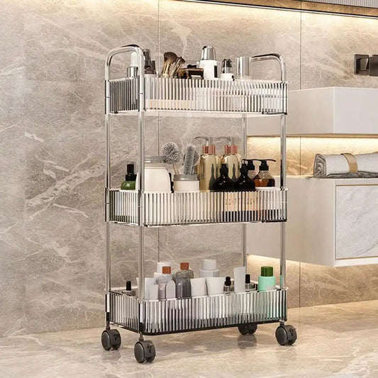 Mobile Shelf with Wheel Storage Rack Trolley Transparent Acrylic Rolling Cart Home Trolley for Snack Cosmetic Sundries Organizer