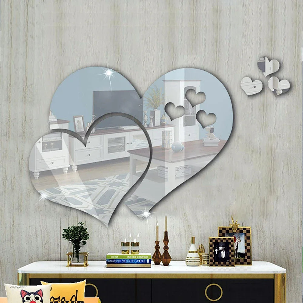 3D Acrylic Wall Stickers Europe Style Hearts Fashion DIY Decals Self-adhesive LOVE Wedding Background Decoration Mirror Ornament