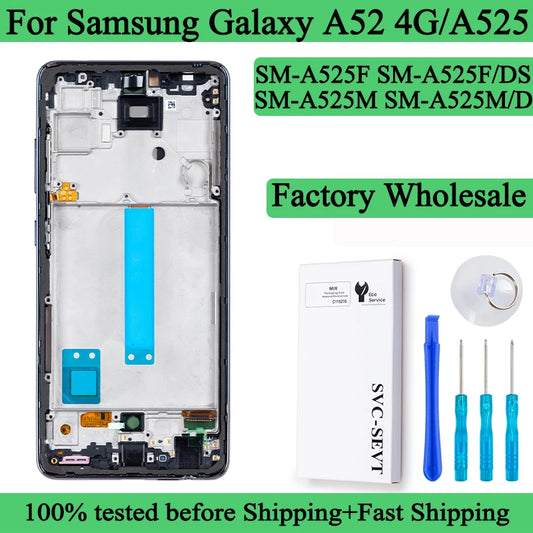 SM-A525F A525F/DS A525M A525M/DS AMOLED Lcd For Samsung Galaxy A52 4G Display Touch Screen Digitizer Panel Assembly With Frame