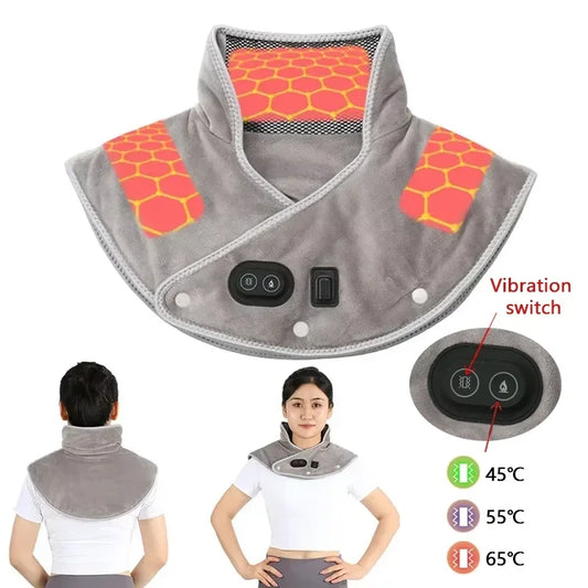 Electric Heating Shoulder Neck Pad Cervical Wrap Three Gear Thermal Compress Massager Vibration Shawl Warm Back Tool Relax Brace