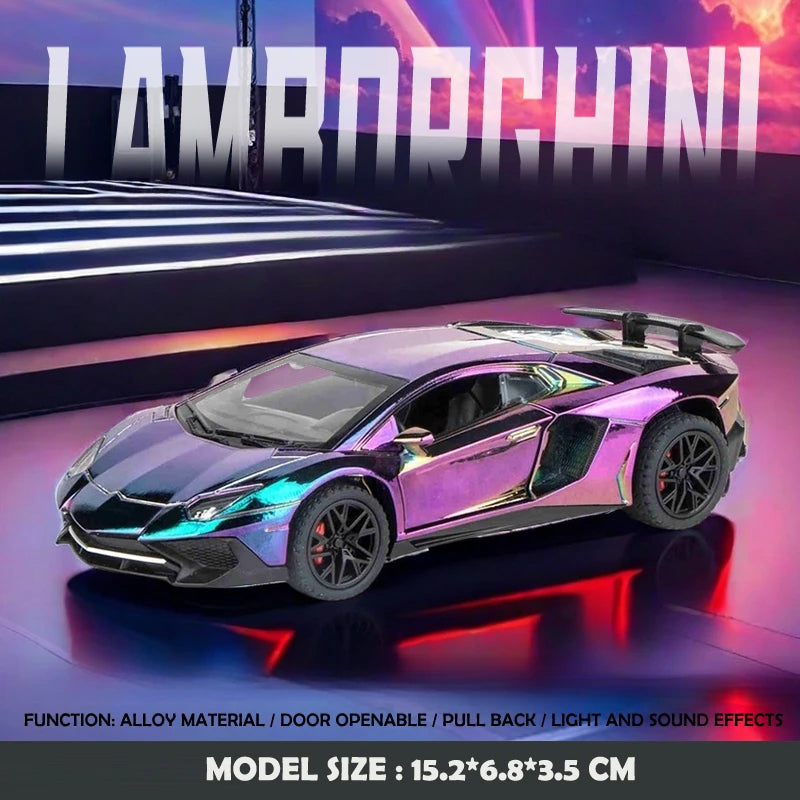 1:32 Electroplated Lamborghini SVJ LP750 Super Car Model with Sound Light Children Boy Diecast Toy Vehicle Miniature Voiture