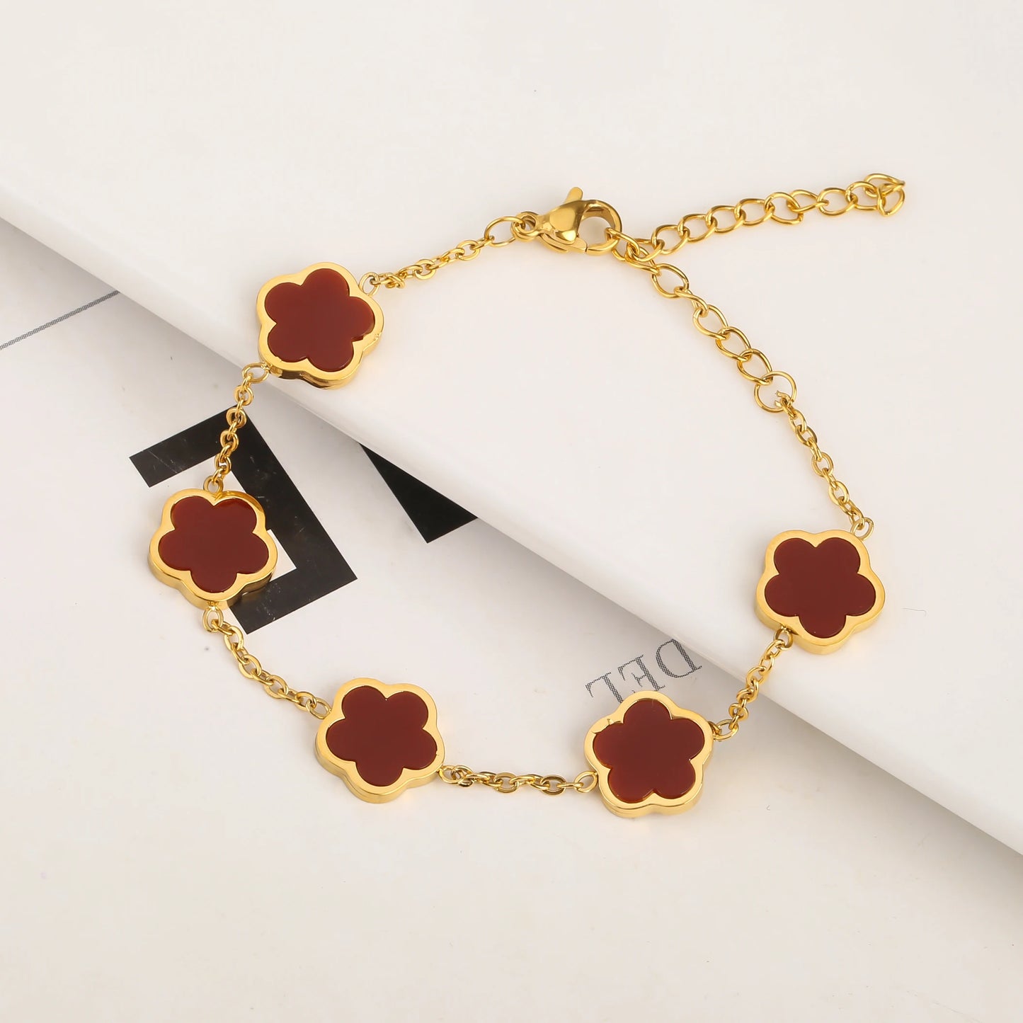 Adjustable New Design Gold Plated Stainless Steel 316L Plant Flower Bracelet With Five Leaf Petals Women's Luxury Gifts Clover