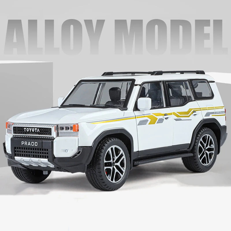 1/24 Toyota 2024 PRADO Land Cruiser Lc250 Alloy Car Model Diecast Metal Toy Off-road Vehicle Car Model Sound and Light Kids Gift