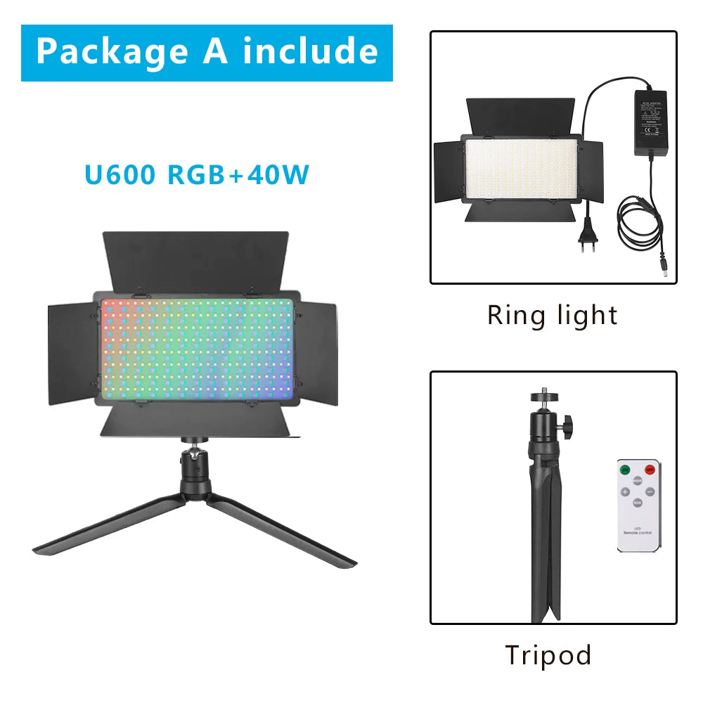 U800 RGB Photo Light LED Photo Studio Light Camera Phone Video Recroding RGB Panel Lamp LED Vdieo Light for YOUTUBE Tiktok LIVE