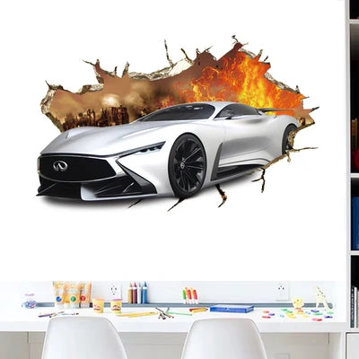 3D Urban High end Sports Car Cool Motorcycle Car Wall Sticker Boys' Room Car Art Poster Wallpaper Boys' Dream Gift Decoration