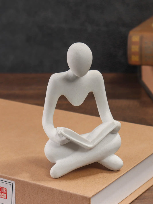 Minimalist Creative Sitting Reader Sculpture - Resin Art Craft, Home Decor Piece for Bookshelf, Living Room, Office