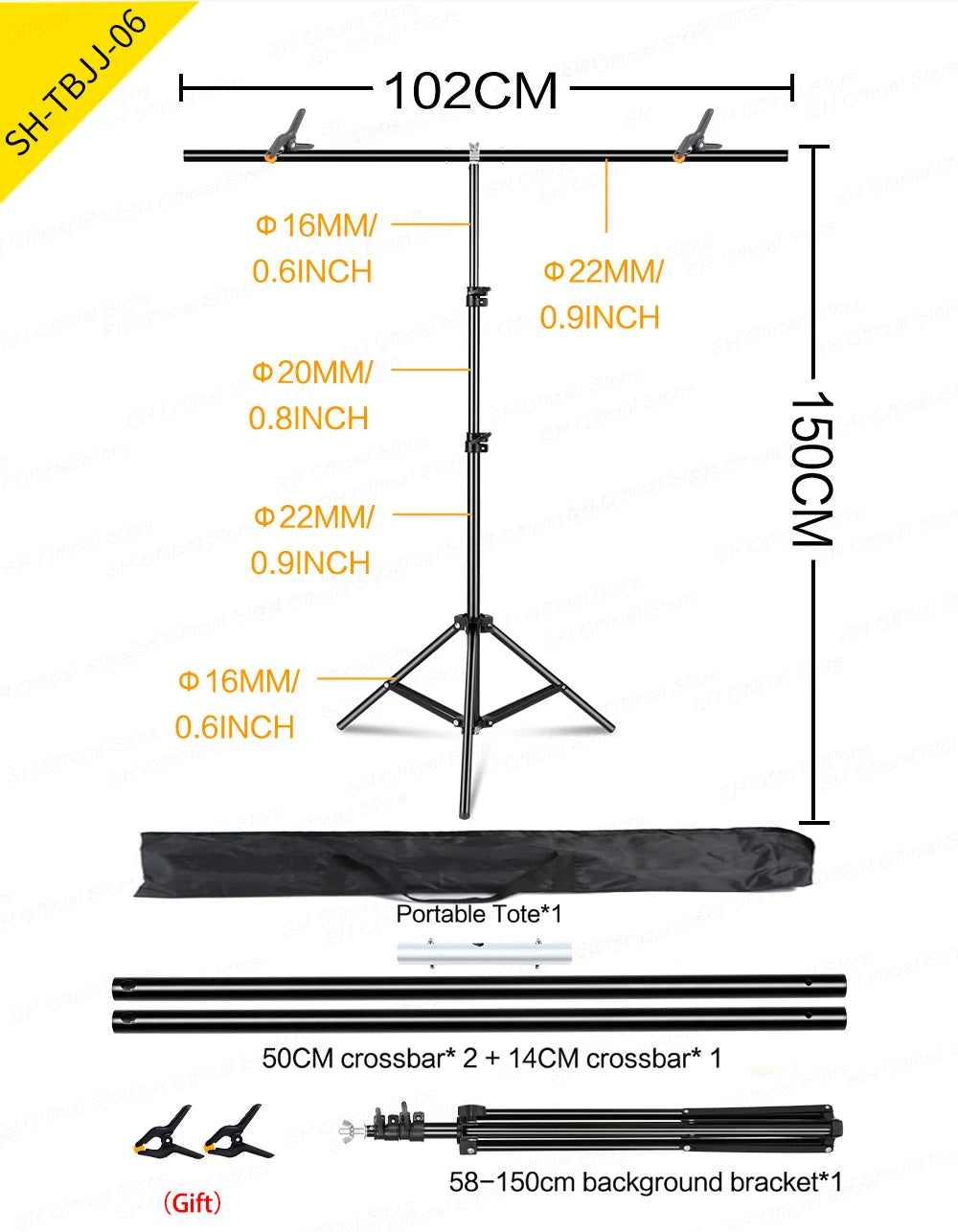 T-Shape Portable Background Stand Kit Adjustable Photography Background Photo Backdrop Frame with Spring Clamps For Photo Studio