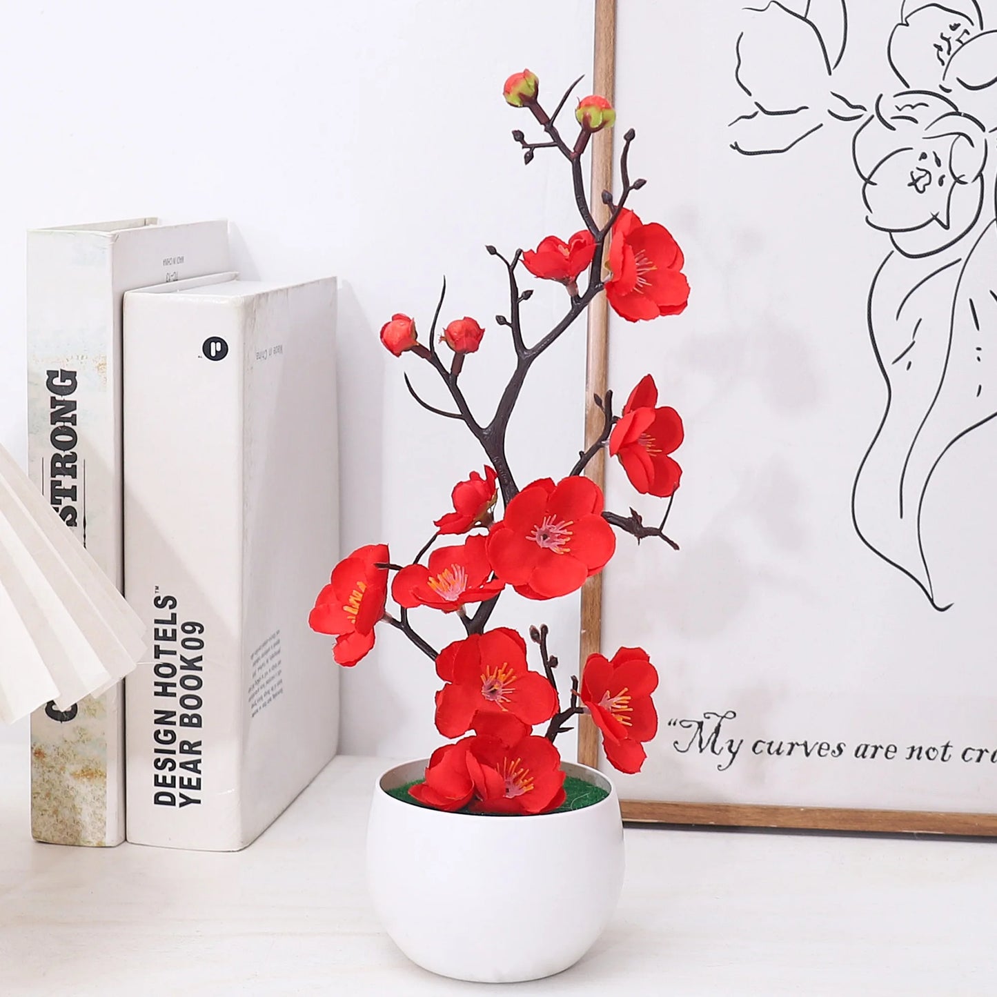 Plum Blossom Artificial Flowers Potted Vase Plants For Room Home Wedding Garden New Year Blossom Decoration Bonsai Accessories