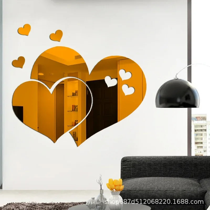 3D Acrylic Wall Stickers Europe Style Hearts Fashion DIY Decals Self-adhesive LOVE Wedding Background Decoration Mirror Ornament