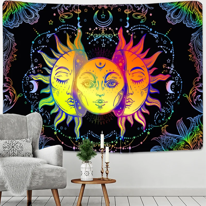 Mandala Tapestry White Black Sun And Moon Tapestry Wall Hanging Tarot Hippie Wall Rugs Dorm Decor Blanket