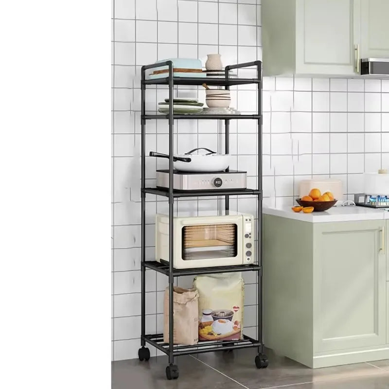 4/5/6 Layer Floor-Standing Storage Rack with Pulleys for Kitchen and Bathroom Household Organizer and Room Storage Accessories