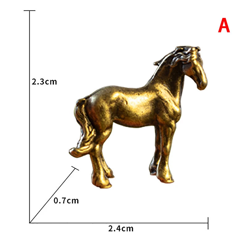 Antique Brass Solid Long Tail Horse Figurine Miniature Feng Shui Ornament Copper Zodiac Animal Mini Desktop Decoration Craft New