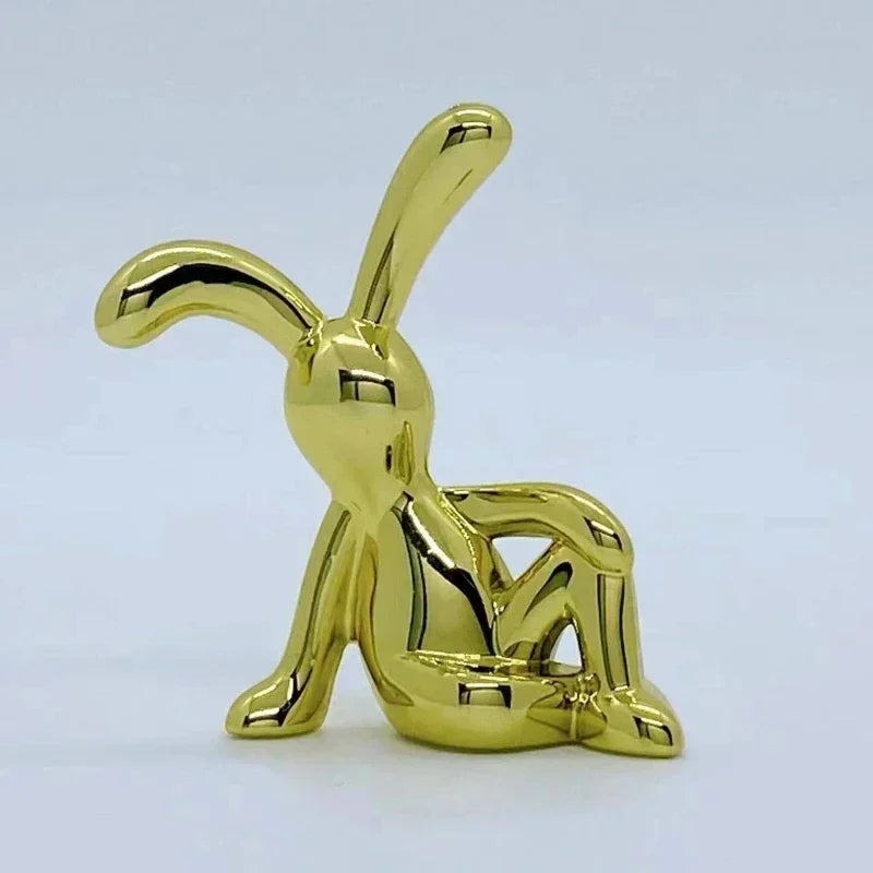 Rabbit Figurine Long-Eared Rabbit Statue Home Office Desktop Decoration Car Central Control Easter Bunny Art Ornaments