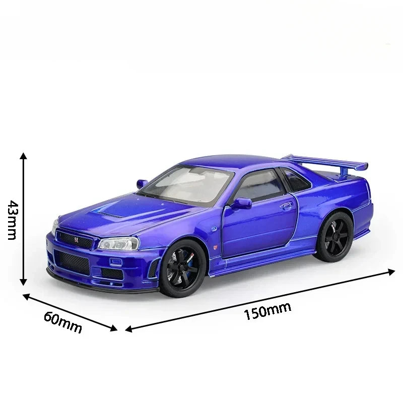 1:32 Nissan Skyline GTR R34 Alloy Scale Model Car Diecast Metal Vehicle Sound＆Light Collectible Children Toy Gifts